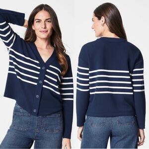 SPANX Airessentials Cardigan Stripe NWT Sz XS Navy and White Stripe
